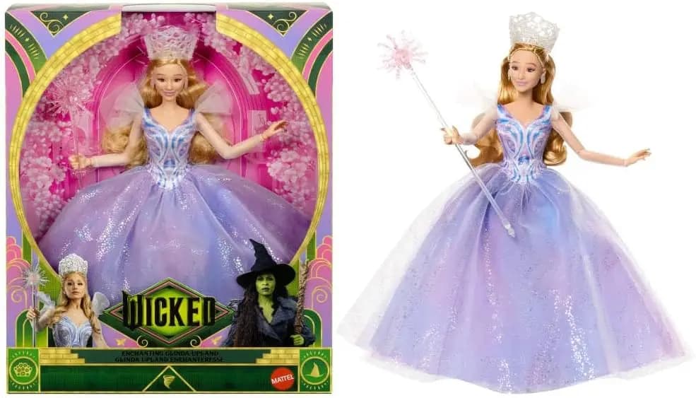 Bambola Glinda ispirata al film Wicked con abito e accessori rimovibili