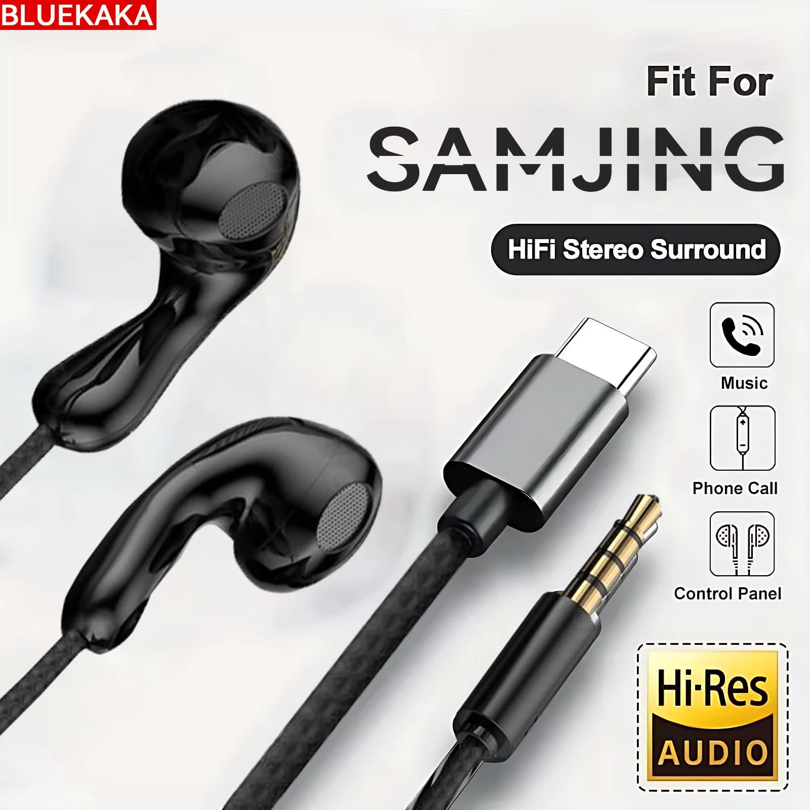 New updates 9D HiFi sports stereo earphones with powerful bass, water drop style, earphones with digital chip AUX/type C 3.5 mm for Samsung Android tablet PC