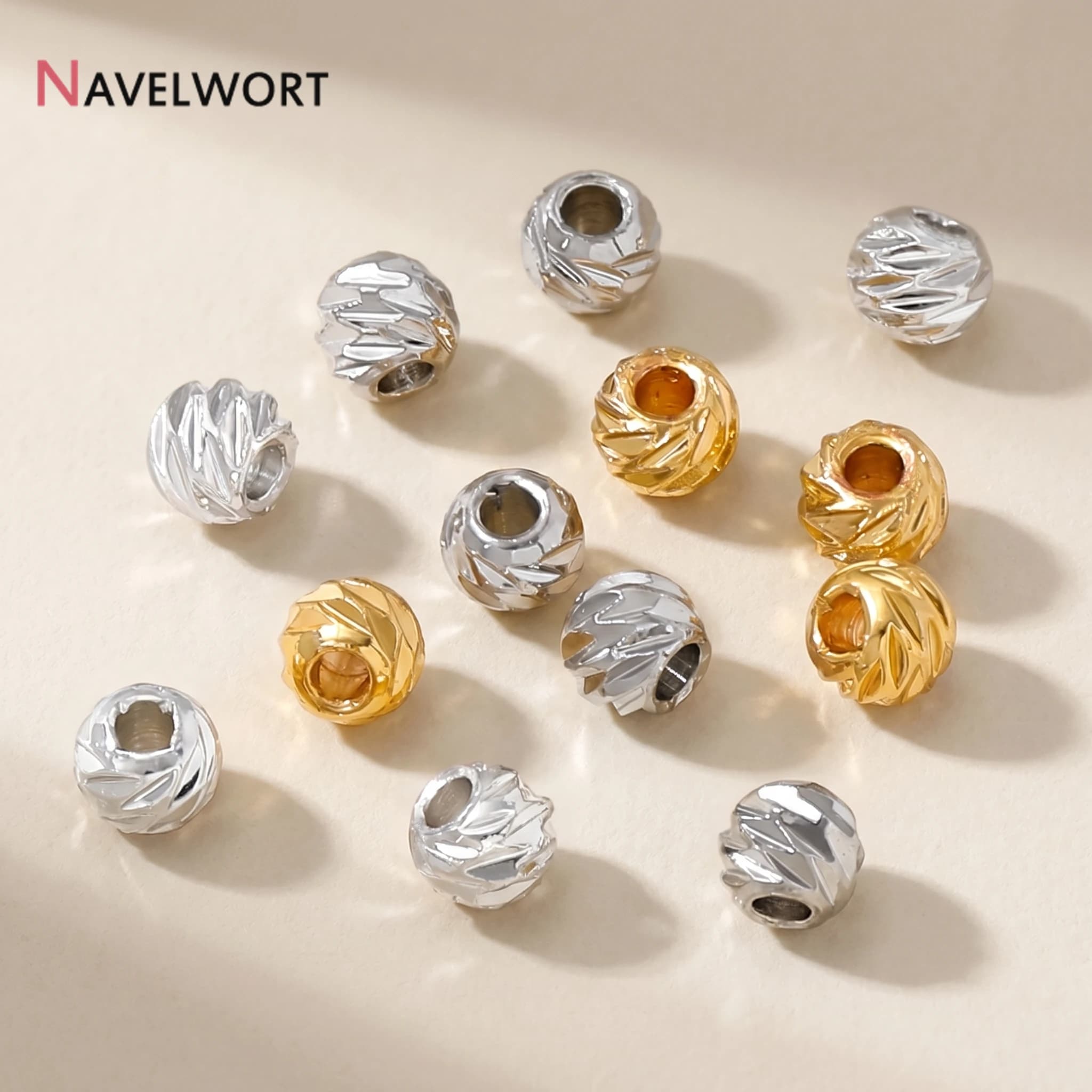 Perline a fiori intagliati a strisce placcate oro 14K/18K, perline distanziatrici a sfera sfaccettate per accessori per la creazione di bracciali e collane