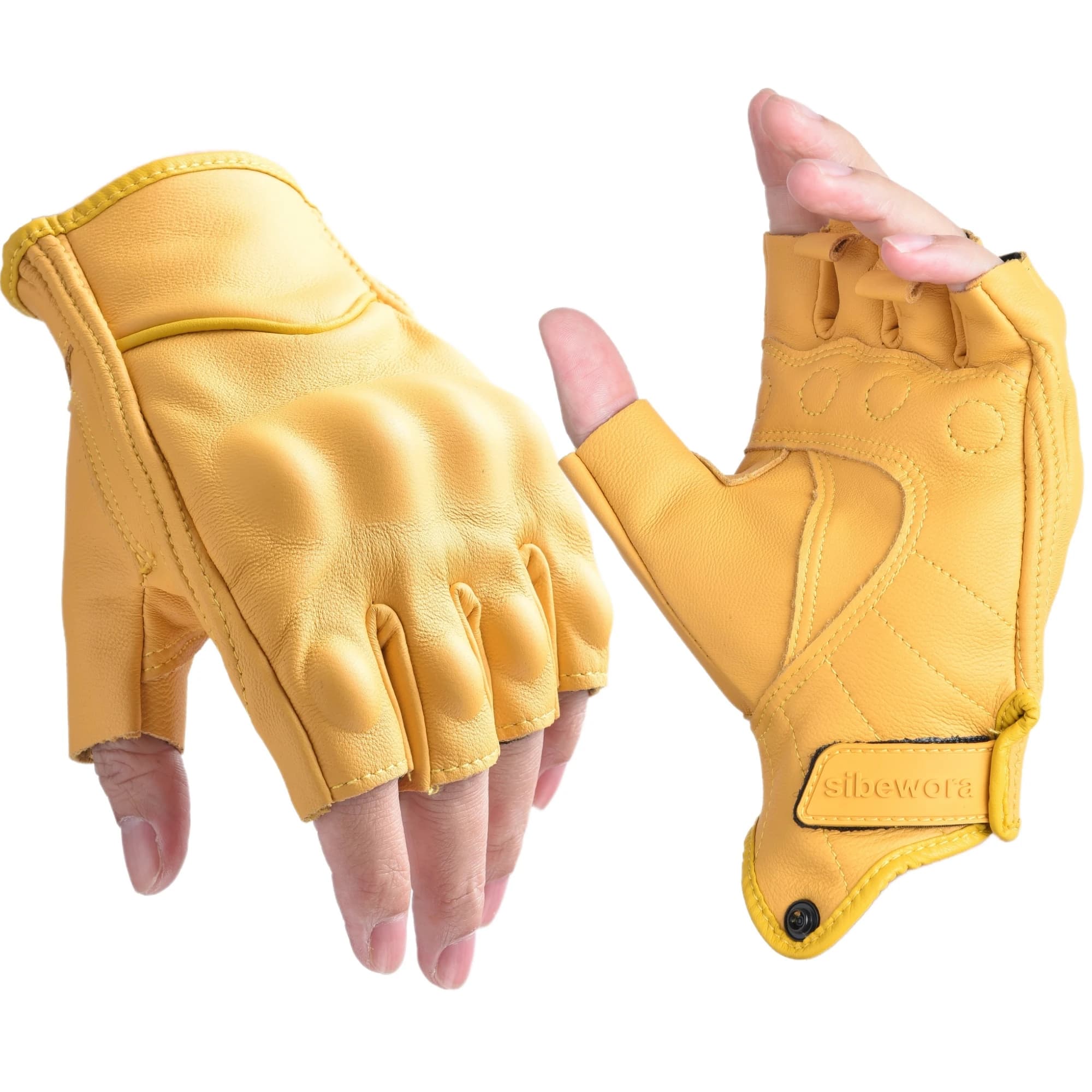 Guanti da esterno Guanti da moto Guanti da equitazione in pelle Mezze dita per uomo Guanti senza dita Giallo