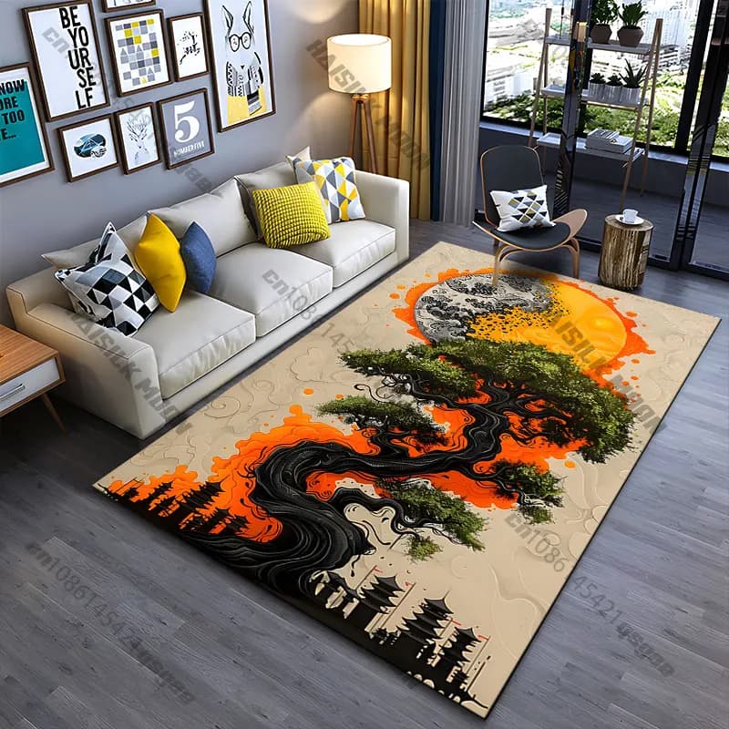 Tappeto Armonia tra Natura e Cosmos, Tappeto Yoga, Decorazione per Soggiorno, Tappeto per Gattonare per Bambini, Tappetino per Giochi