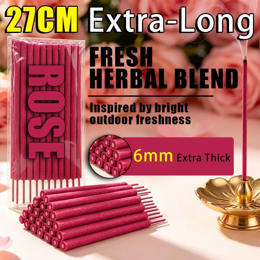 Garden Rose Extra-Large Scented Stick, 27cm long, 6mm thick, with a fresh rose herbal scent, can burn for 1.5-2 hours, suitable for creating ambiance at terrace dinners, camping, picnics, and backyard gatherings