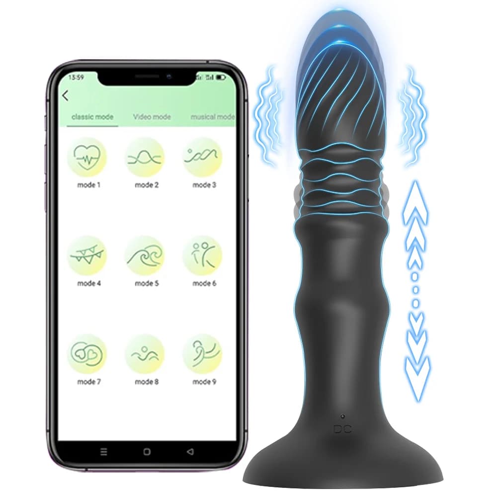 Maschio Spinta Massaggiatore Della Prostata APP Controllo Vibratore Telescopico Butt Plug Ventosa Dildo Masturbatore Giocattoli Del Sesso per Coppia