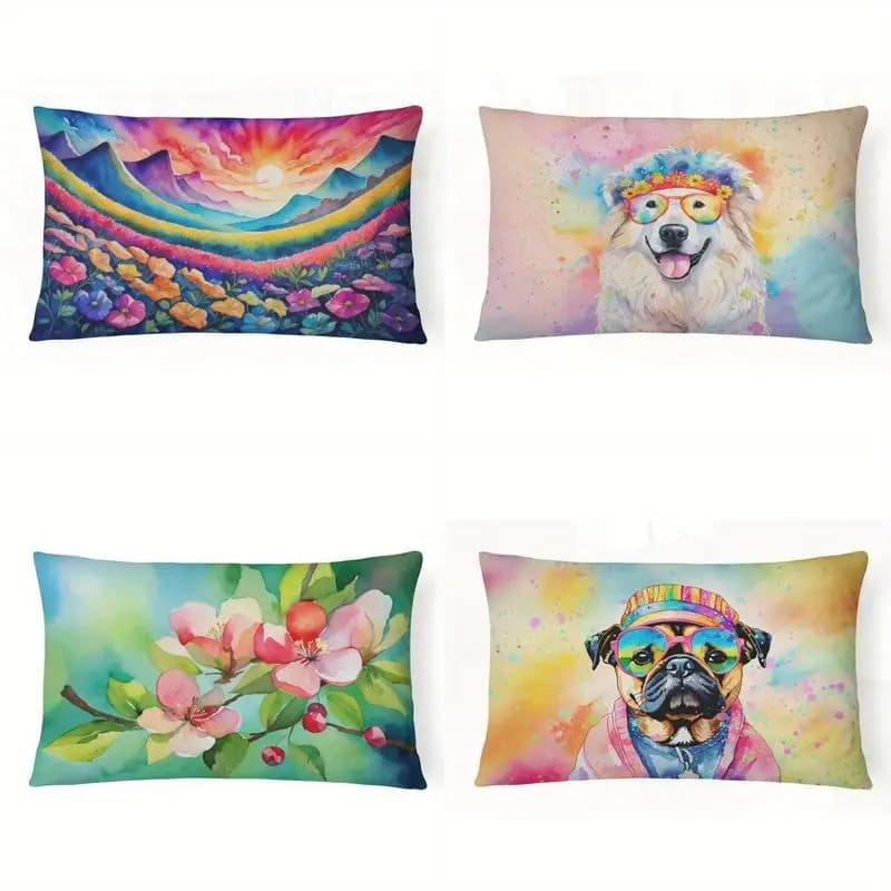 Sunset Floral Mountain Lumbar Pillow Cover Suitable For Sofa Bedroom Car Pillow Cover Cushion Rectangular Back Cushion