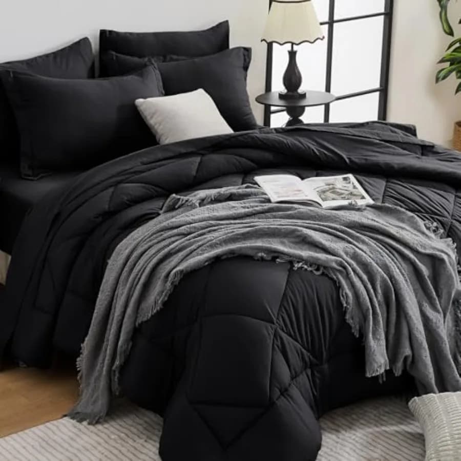 Black Cover Set - Set Bed 7 Pieces for All Seasons Ultra Soft with Cover, Flat Bed Sheet, Sheet with Corners and Loyalty
