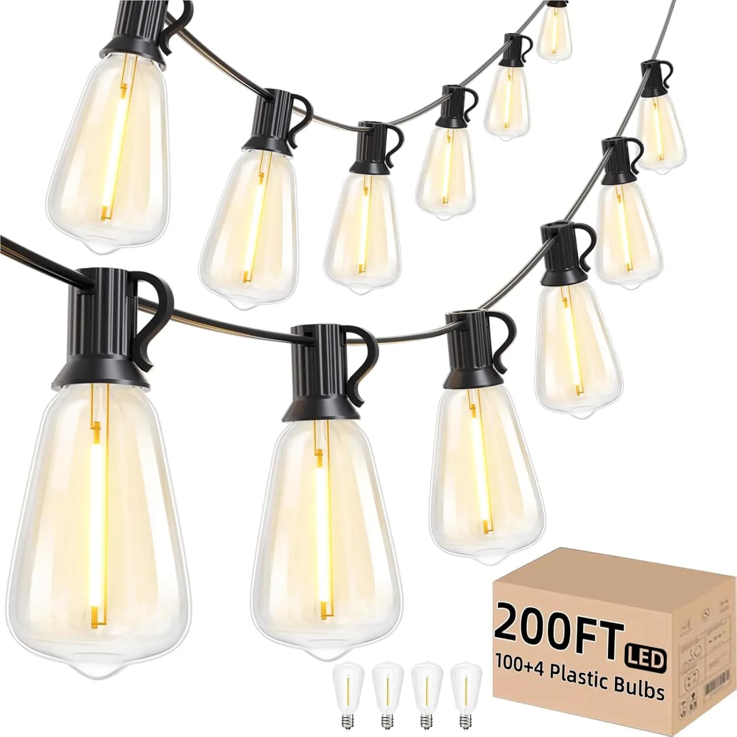 Luci a Corda per Esterni da 60 Metri, 100+4 Lampadine LED Infrangibili, Luci Dimmerabili per Patio, Giardino e Caffè all'Aperto