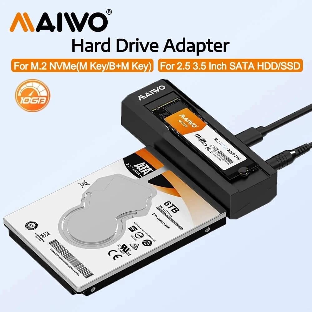 MAIWO M2 Enclosure SSD per Ufficio, Clone Type-C 10Gbps, Case per SSD M.2 NVMe, Adattatore Esterno per HDD da 2.5/3.5 Pollici per PC e Laptop