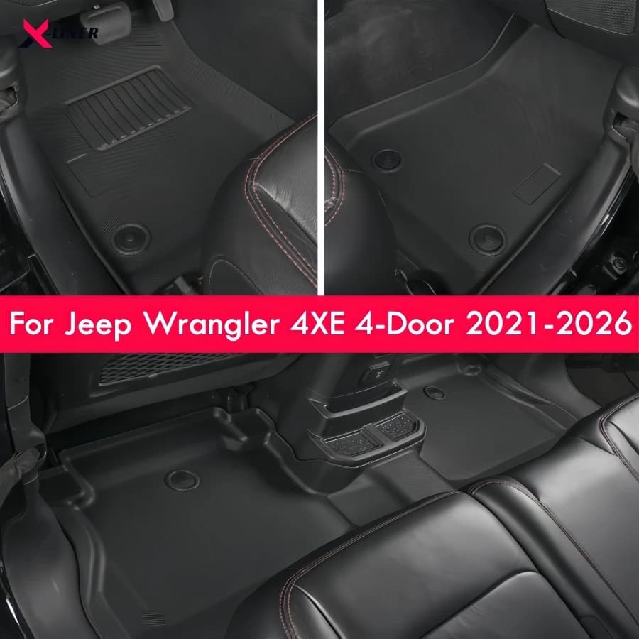 Set di 3 Tappetini per Jeep Wrangler 4XE 4 Porte 2021-2025 2026 LHD, Rivestimenti per Pavimento in TPE Impermeabili e Antiscivolo, Protezione per Tutte le Stagioni