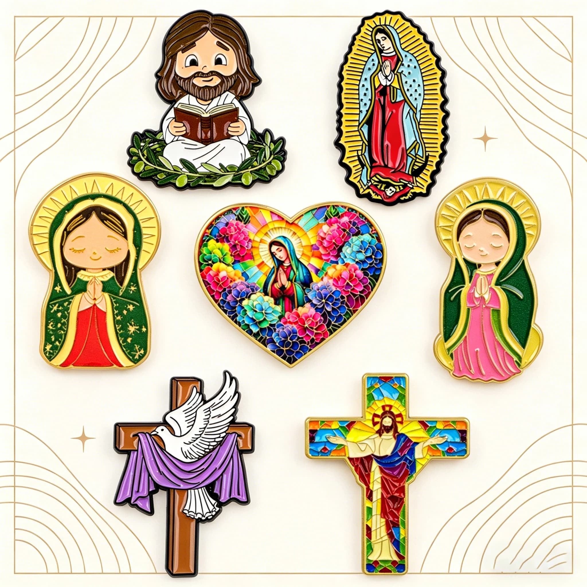 Spille vintage con immagine della Vergine Maria per zaini, da donna e uomo, spilla in smalto morbido, distintivi per vestiti, accessori gioiello
