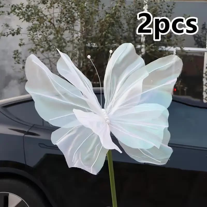2Pcs 3D Simulation Butterfly Outdoor Wedding Flower Arch DIY Decoration Birthday Party Baby Shower Hanging Gauze Fake Butterfly