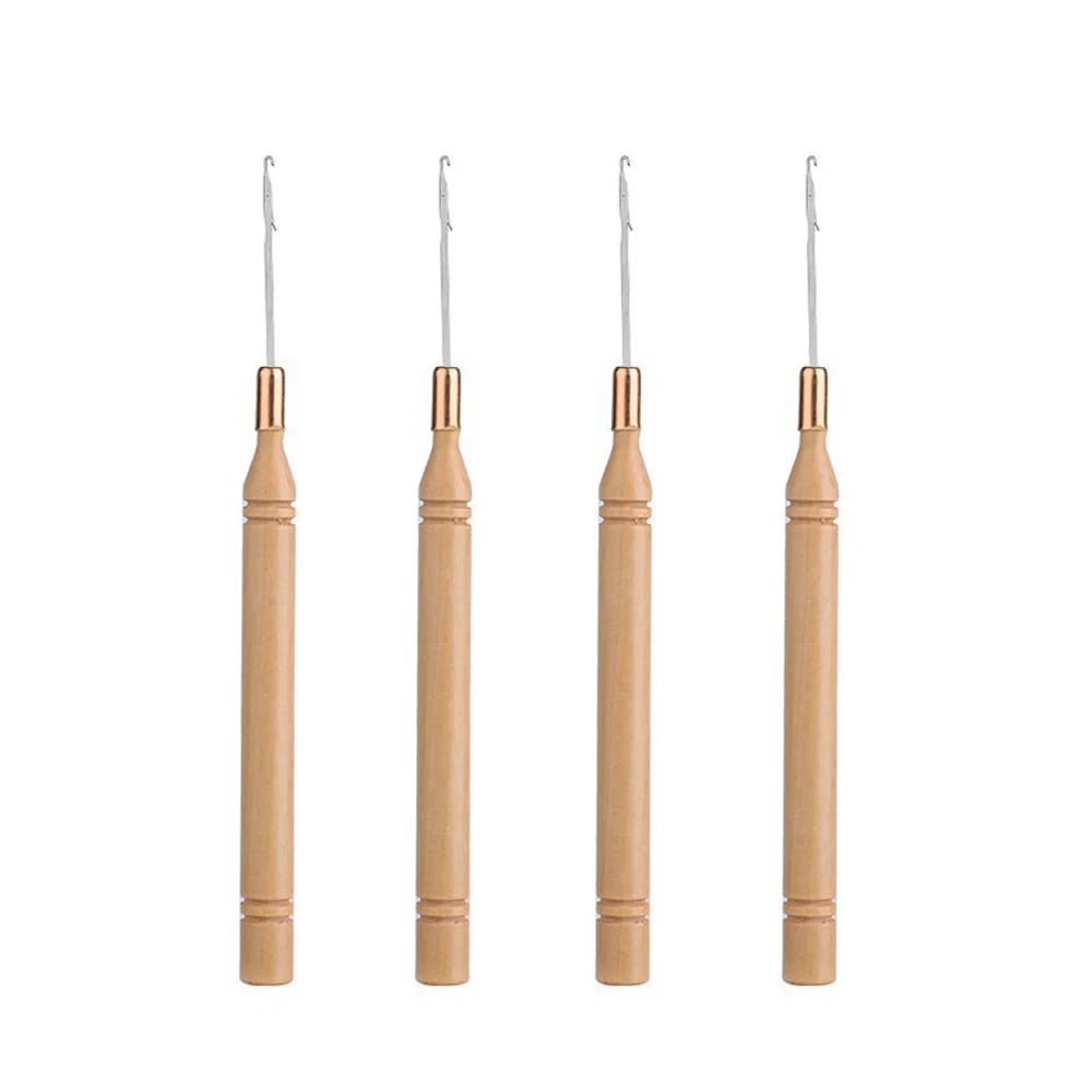 Ergonomic Wooden Handle Hair Extension Hook Needle Unique Design Braiding And Sewing Tool for Micro Rings Hairdressing Tool