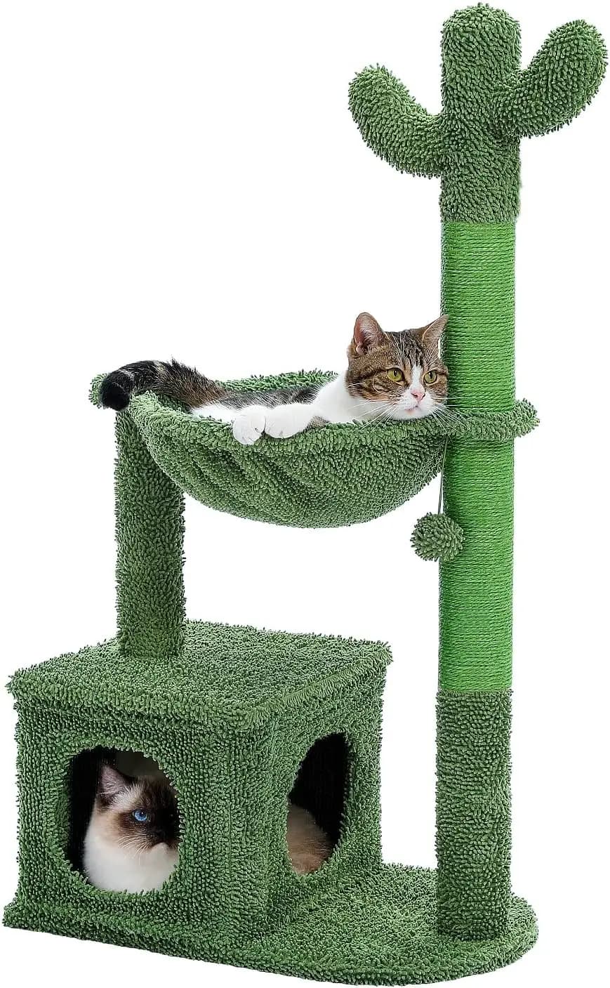 Cactus Cat Tree 40" Torre per Gatti con Grande Amaca in Metallo, Tiragraffi per Gatti da Interno con Cuccia e Ricambi