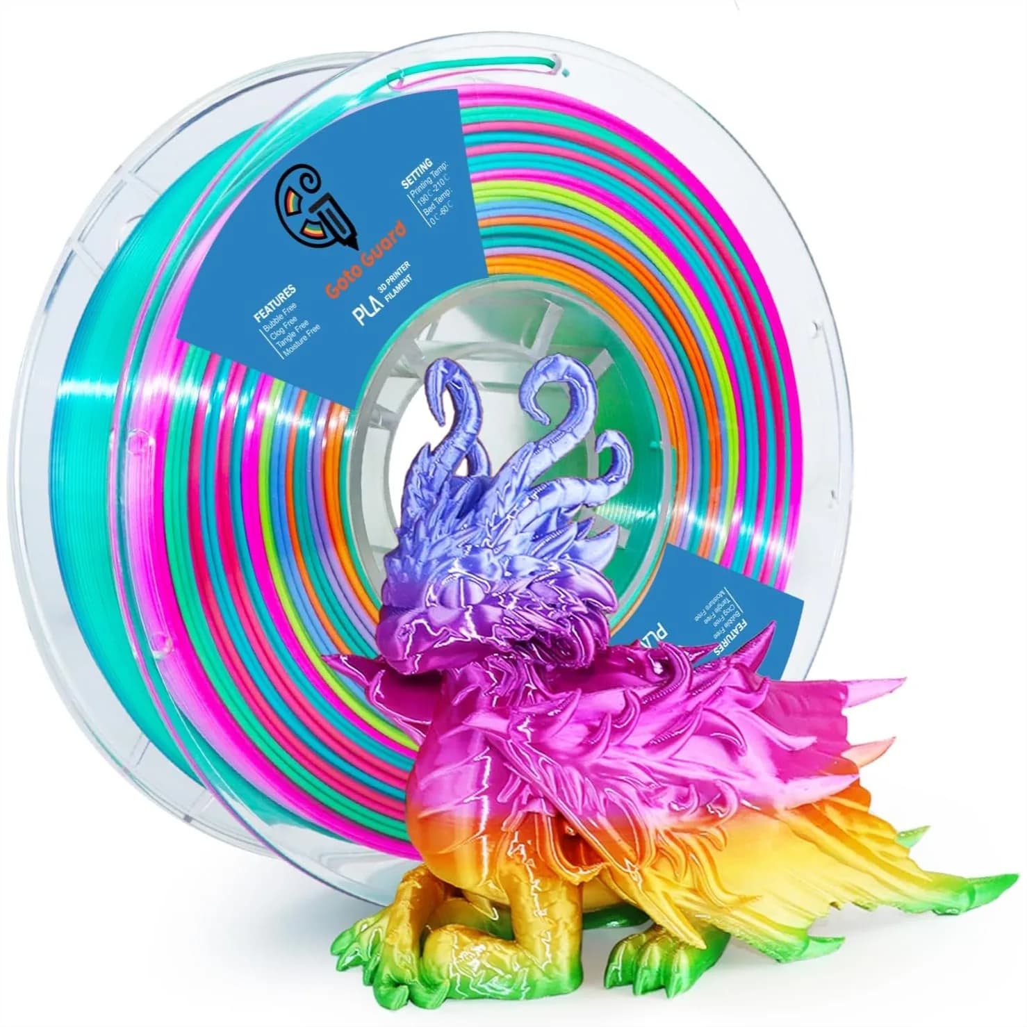 Filamento PLA Seta Arcobaleno 1.75mm Multicolore Cangiante per Stampa 3D Bobina da 1kg per Stampante 3D FDM