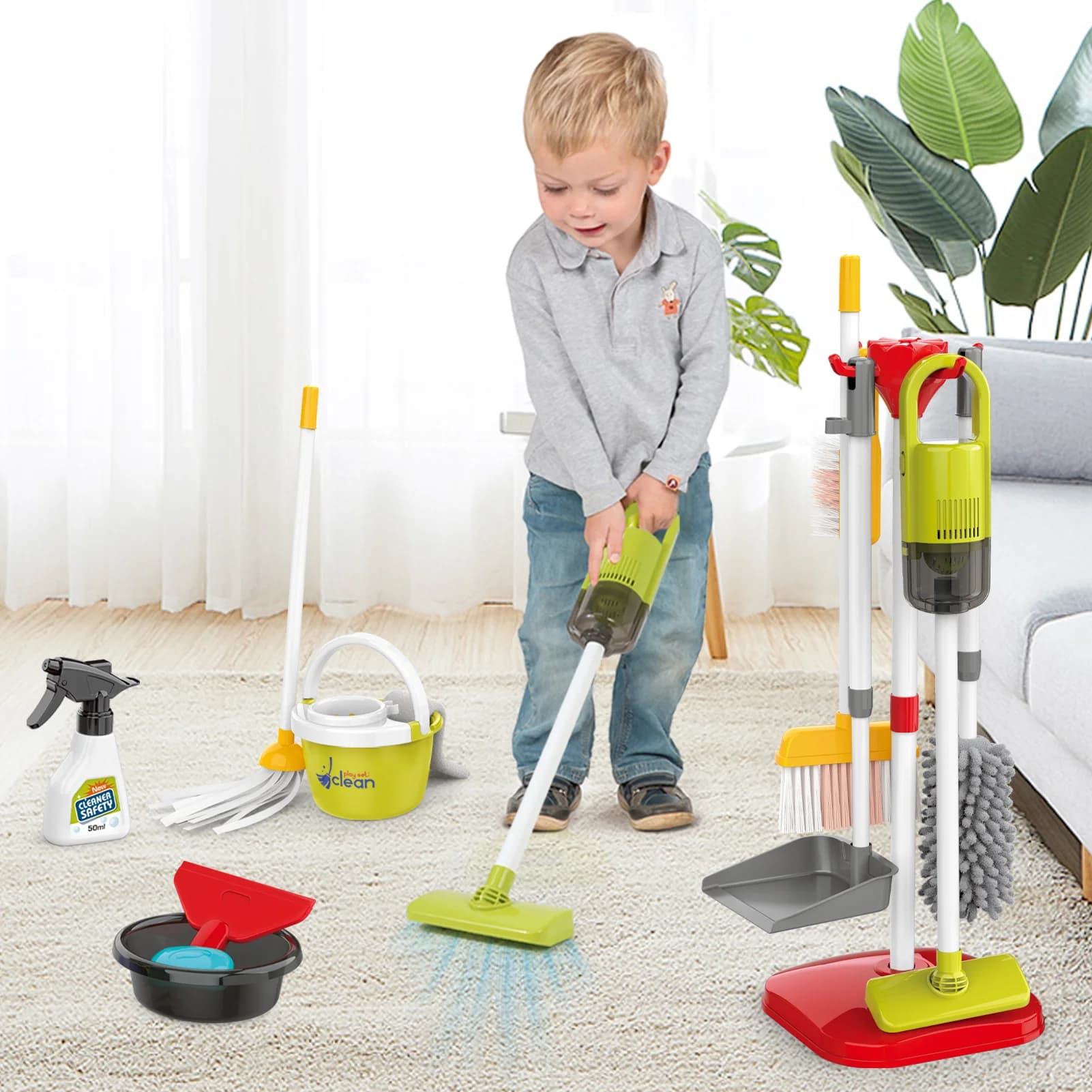 Kids Pretend Play Cleaning Set, Mini Housekeeping Toy Broom Mop Duster Cleaning Tools, Educational Role Play Household Toy Gift for Boys Girls