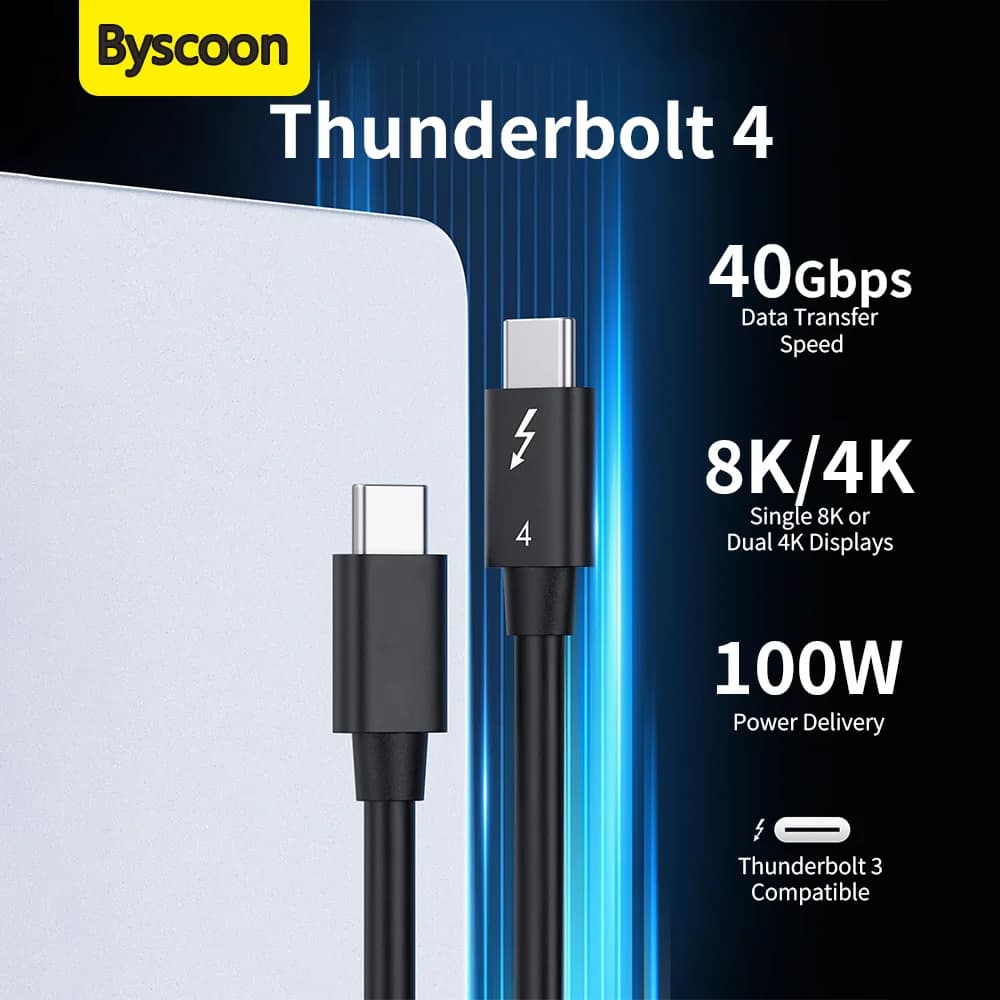 Byscoon 40Gbps Thunderbolt 4 Cavo 8K@60Hz Video 100W Ricarica rapida Compatibile con cavo USB4 Thunderbolt 3 e dispositivi USB-C