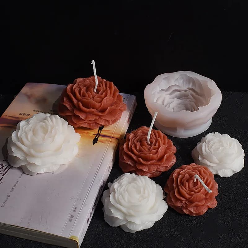 Large 3D Candle Prints with Peony Flowers Silicone Mould for Gesso with large and small hibiscus flowers