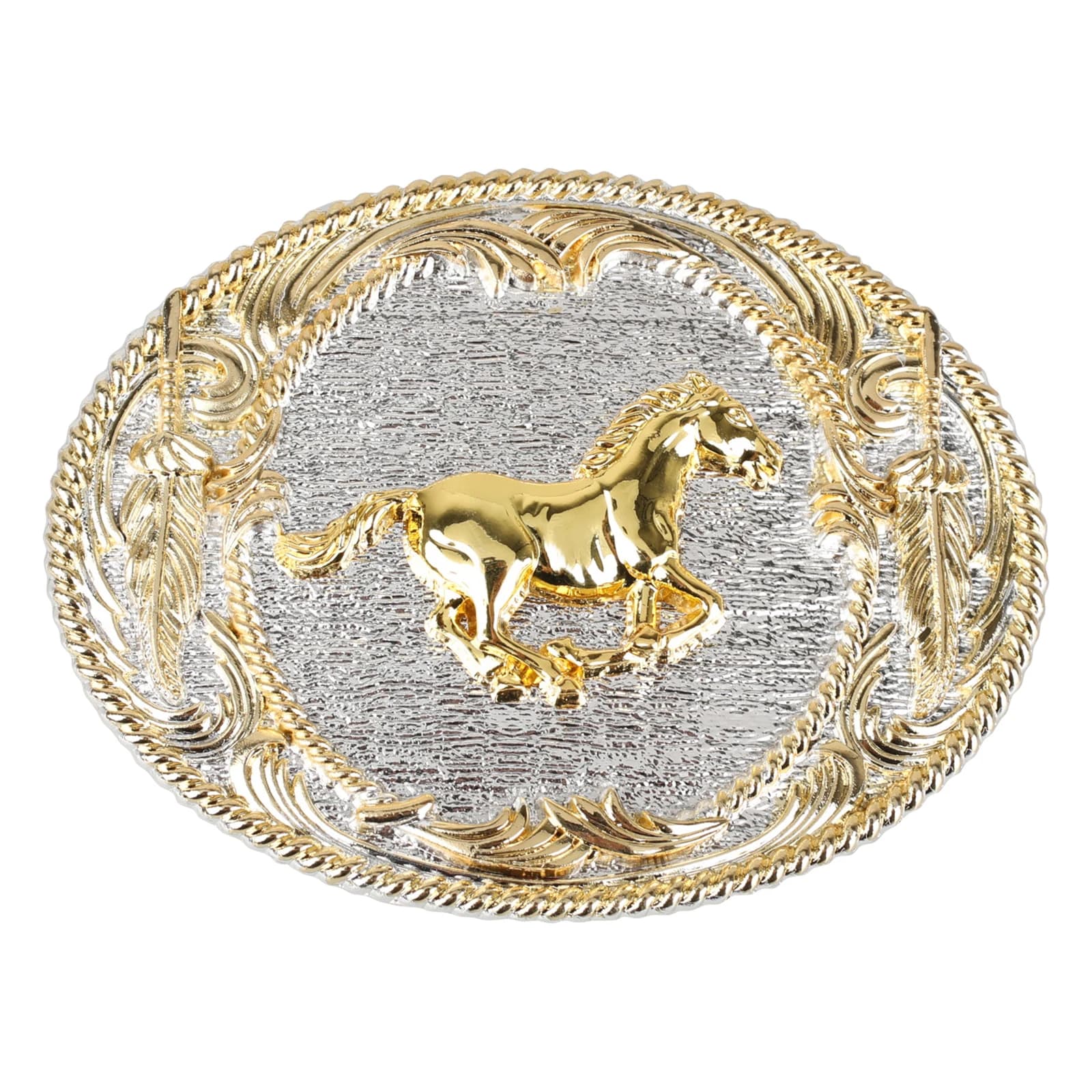 Running horse with belt buckle with golden pattern