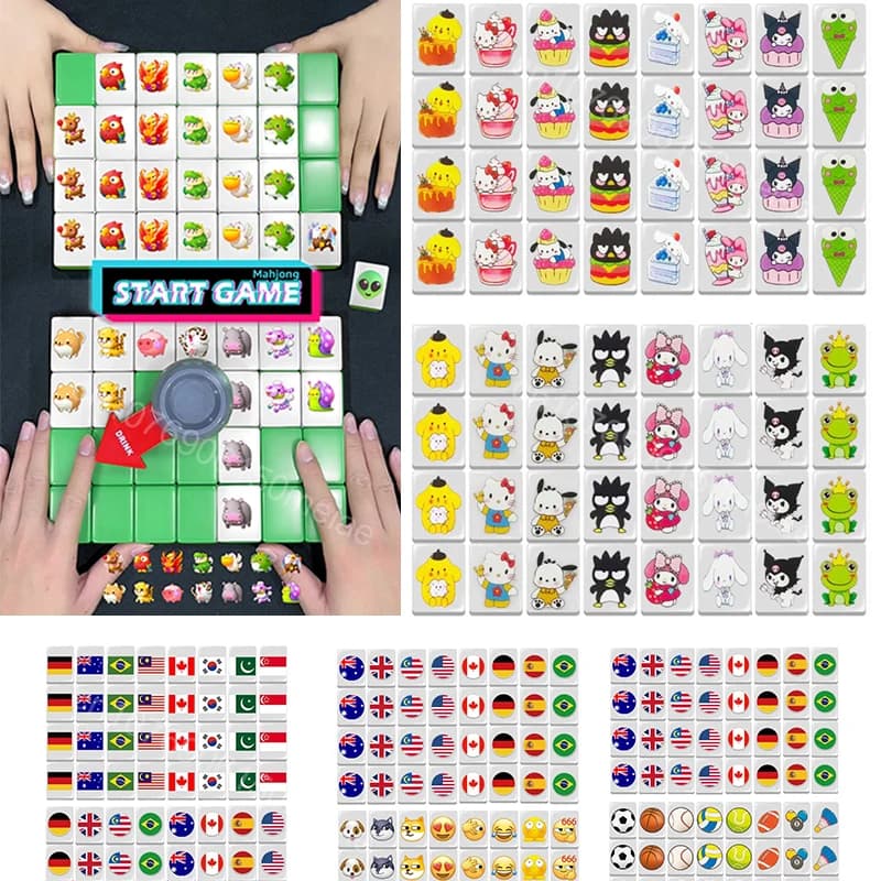 64 Blocchi Tiktok Seaside Escape Mahjong Gioco di Piastrelle con Modello di Palla di Bandiera 1/2 Giocatori Divertente Genitore Bambino Gioco di Festa Giocattolo Regalo