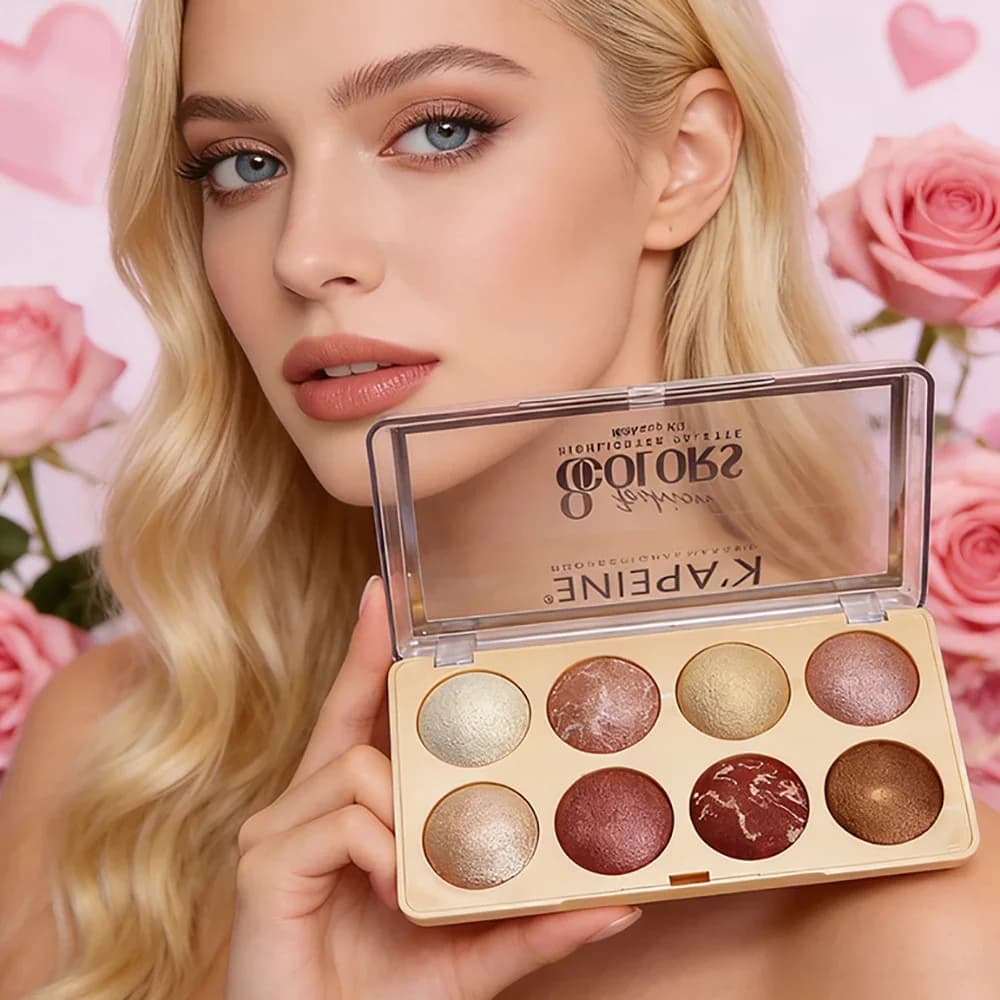 Romantic Makeup Kit for Valentine's Day, Portable Travel Palettes with 8 Colors of Umbrella in Powder, Blush and Lighting, Gift for You