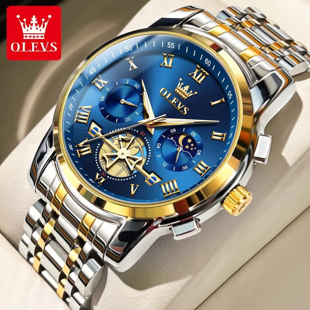 OLEVS 42mm orologio al quarzo con quadrante grande per uomo Design a volano orologio da polso da uomo originale impermeabile in acciaio inossidabile 2024 nuovo