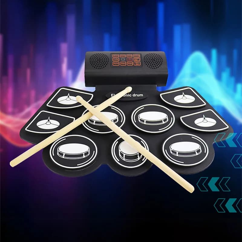 Batteria MIDI a 9 pad Batteria elettronica bianca laminata a mano Altoparlanti Bluetooth doppi portatili Regali per bambini Adulti Principianti Facile