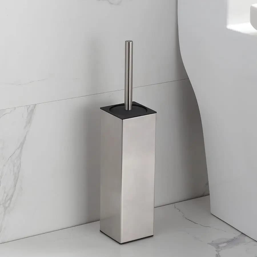 Portascopino da Bagno Autoportante, Nichel Spazzolato, Acciaio Inossidabile 304, Scopino e Portascopino per WC in Acciaio Inox SUS304 Salvaspazio