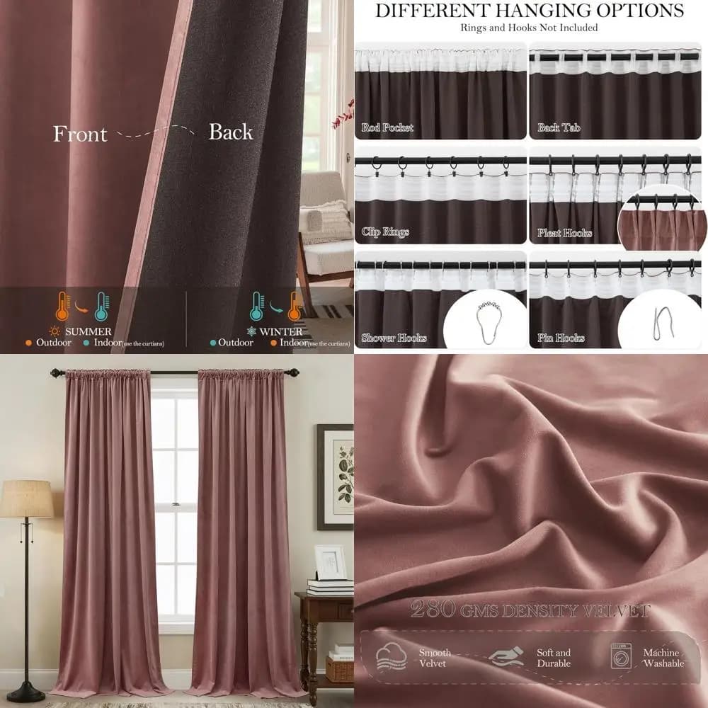 Pink velvet curtains powder with thermal insulation, length 96, design with back tab for living room, set of 2 panels, L52 x L96