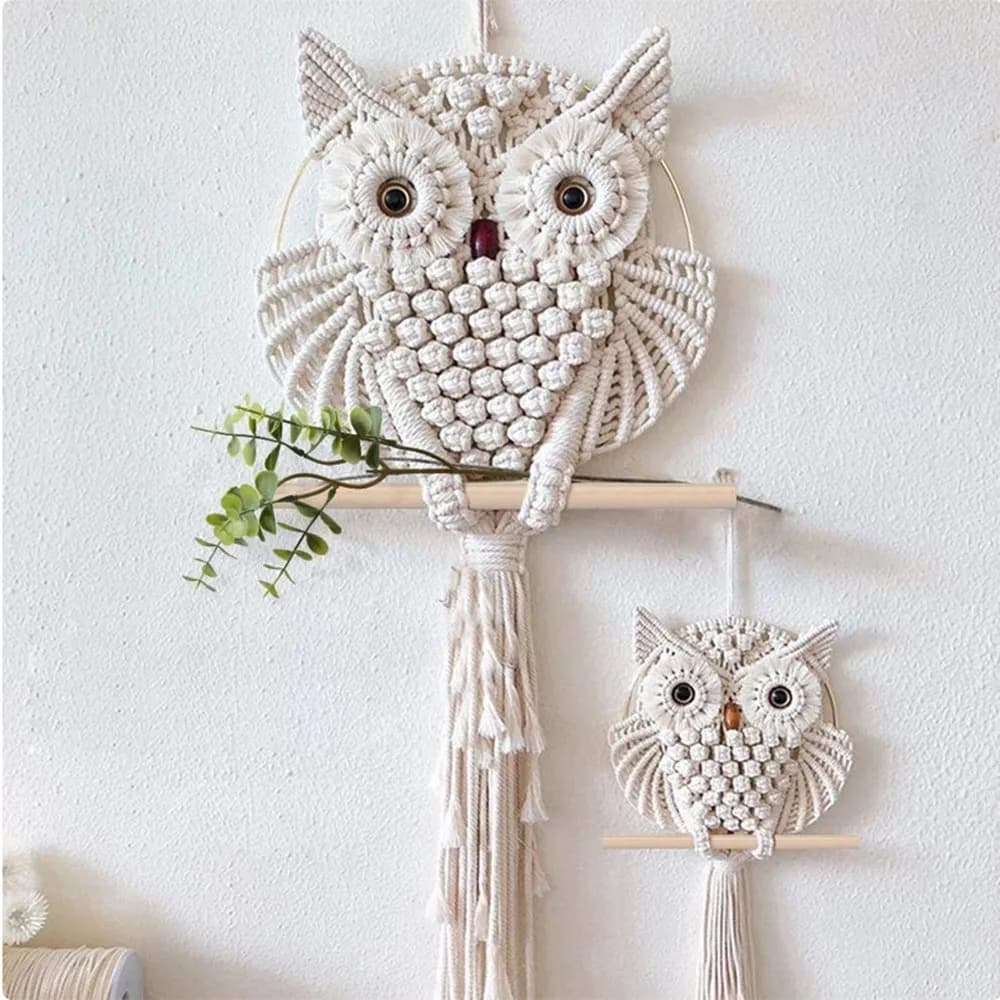 White Lifelike Owl Wall Decoration Tapestry, Nordic Bohemian Handmade Cotton Rope Woven Wall Decoration, Holiday Gift.