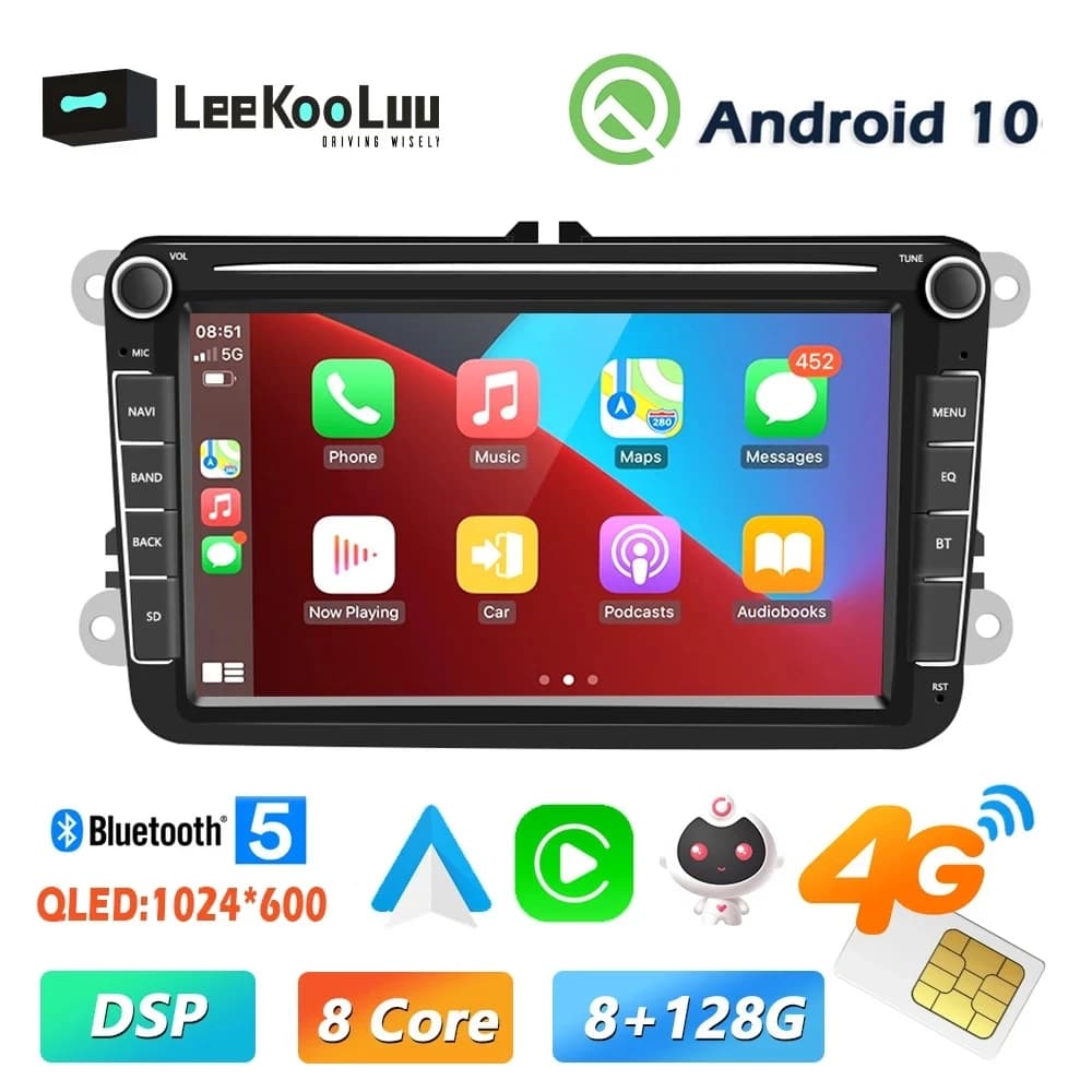 LeeKooLuu 2 Din Autoradio per VW / Volkswagen Skoda Octavia golf 5 6 touran passat B6 polo Jetta 8 "GPS Wifi Android Autoradio