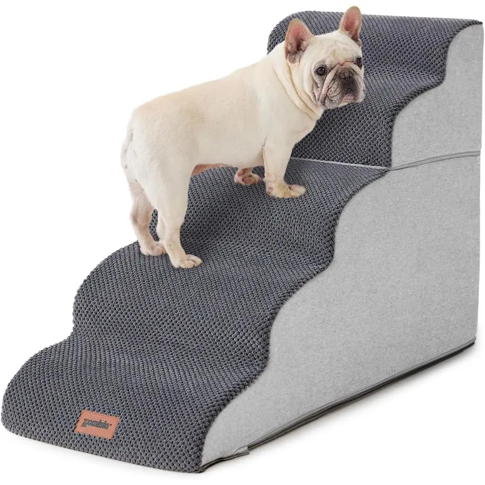 Dog Stairs for Small to Large Dogs, 5 Step Pet Stairs or Couch with Non-Slip Bottom Grey