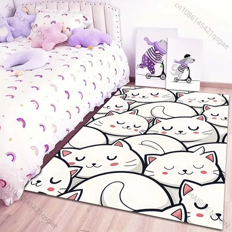 1PC Cute Cartoon Kitten Pattern Carpet for Living Room Bedroom Sofa Creative Doormat Home Decor Area Rugged Non-slip Mat