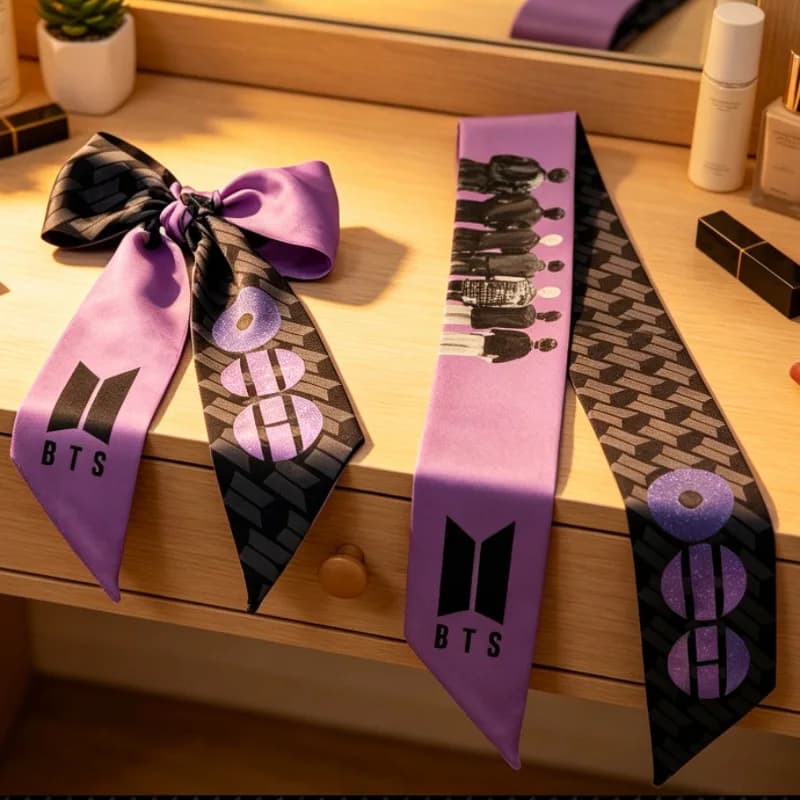 Aesthetic Kpop BTS Satin Skinny Hair Scarf Ribbon Bow Hair Tie Purple Black Hair Accessory Neck Scarf Party Decor
