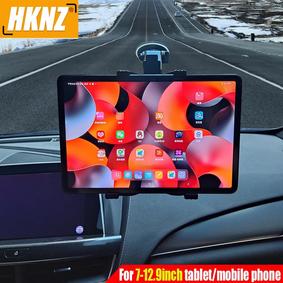HKNZ Supporto per tablet da auto per iPad Air 1 2 Mini 2 3 4 Pro 9.7 10.5 Supporto universale per parabrezza per Samsung Tab da 7 a 12,9 pollici