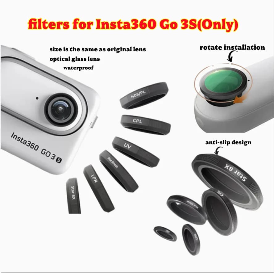 Filtri per lenti in vetro ottico per Insta360 GO 3S Set di filtri per action camera Polarizzazione protettiva UV/CPL/ND8/16/32/64 accessori