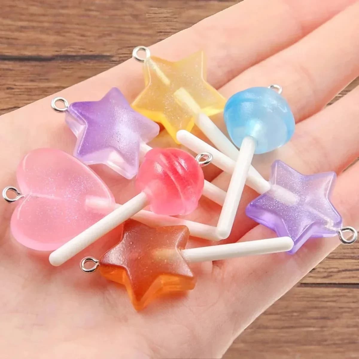 10 Pz 3 Stili Colore Della Miscela Stella Cuore Rotondo Lecca-lecca Pendenti e Ciondoli Risultati Fai Da Te 3D Portachiavi Bracciali Orecchini Ciondolo Per La Produzione di Gioielli