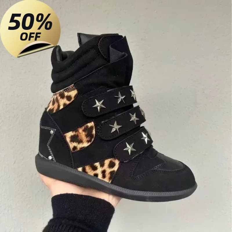 Leopard Leisure Sneakers Fall/Winter New Round Toe Spliced Inside Heightening Booties