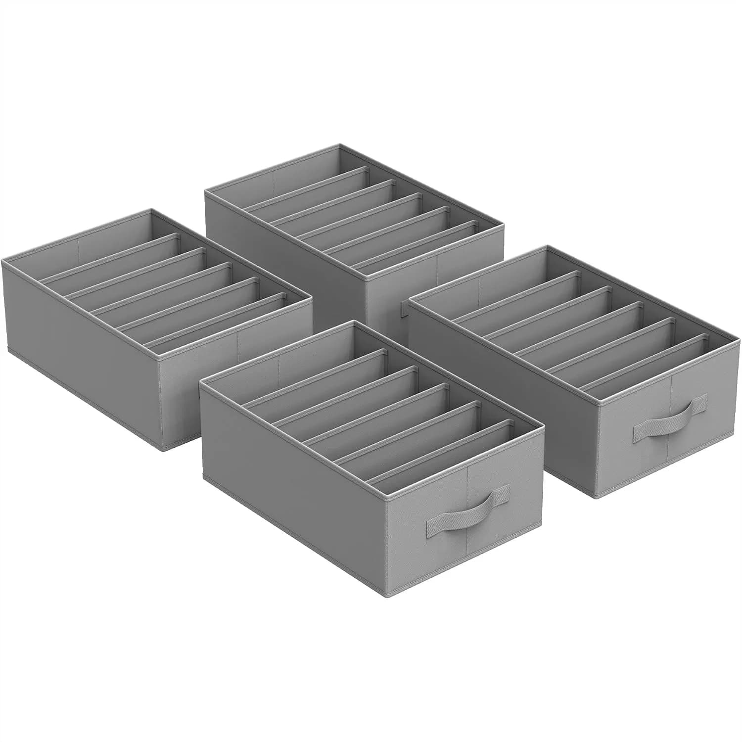 Set of 4 Large Wardrobe Clothes Organizers with Handles, 6-Compartment Foldable Drawer Storage for Pants, Sweaters, Jeans
