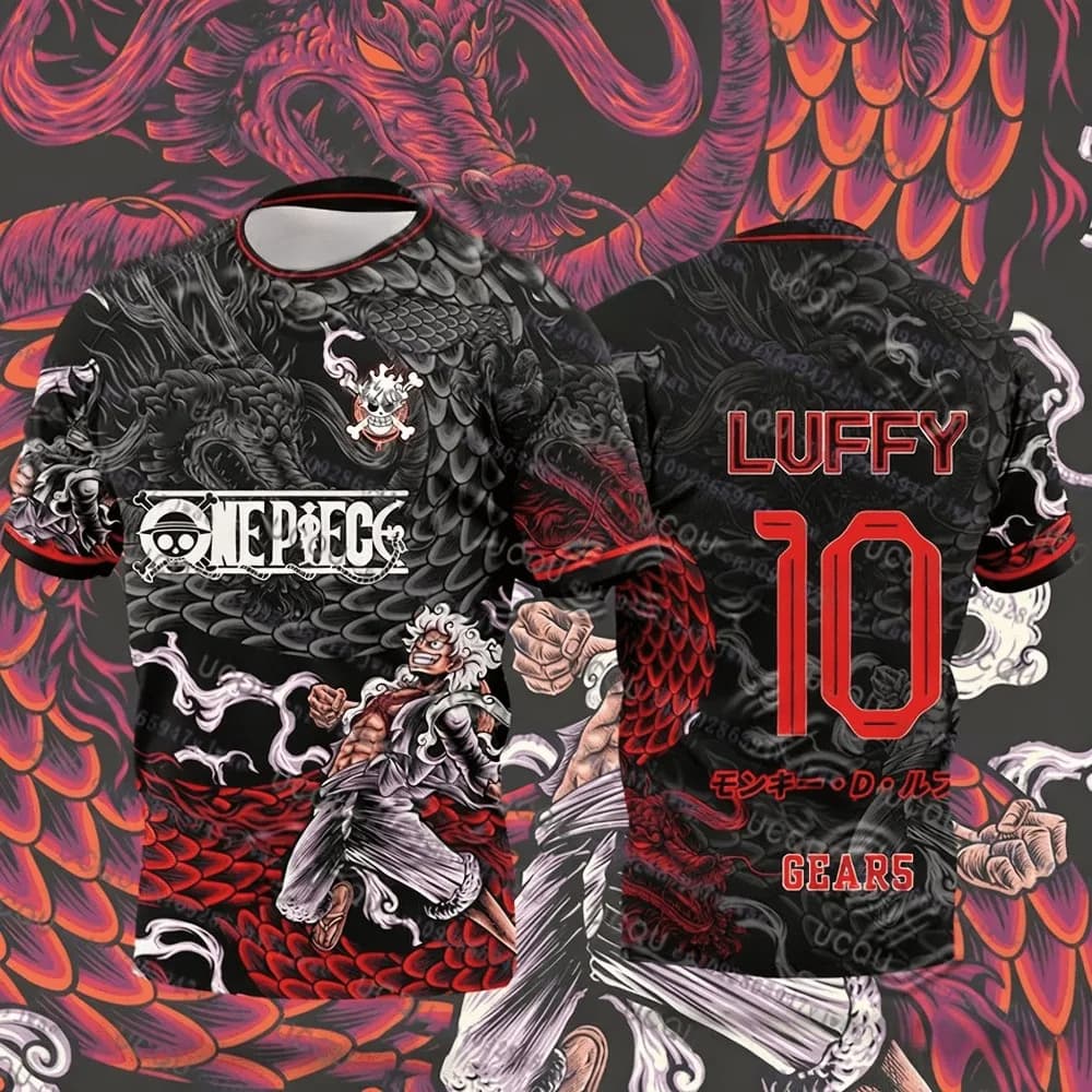 Maglia da Calcio Edizione Speciale One Piece 2026 - T-shirt Luffy Gear 5 Anime Uomo/Donna Sportiva Traspirante Estiva Moda Bambino
