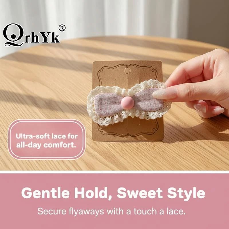 1Pcs Girls Lolita Floral Bow Baby Bangs Sticker Kid Hair Accessories Korean Lace Hair Clippings Sorting Broken Hair Clips