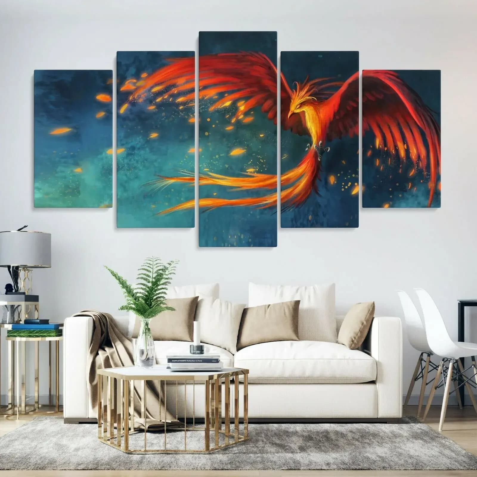 Frameless 5 Wild Fantasy Mystical Panels Fly Phoenix Bir Print poster canvas modular pictures wall art for living room furniture