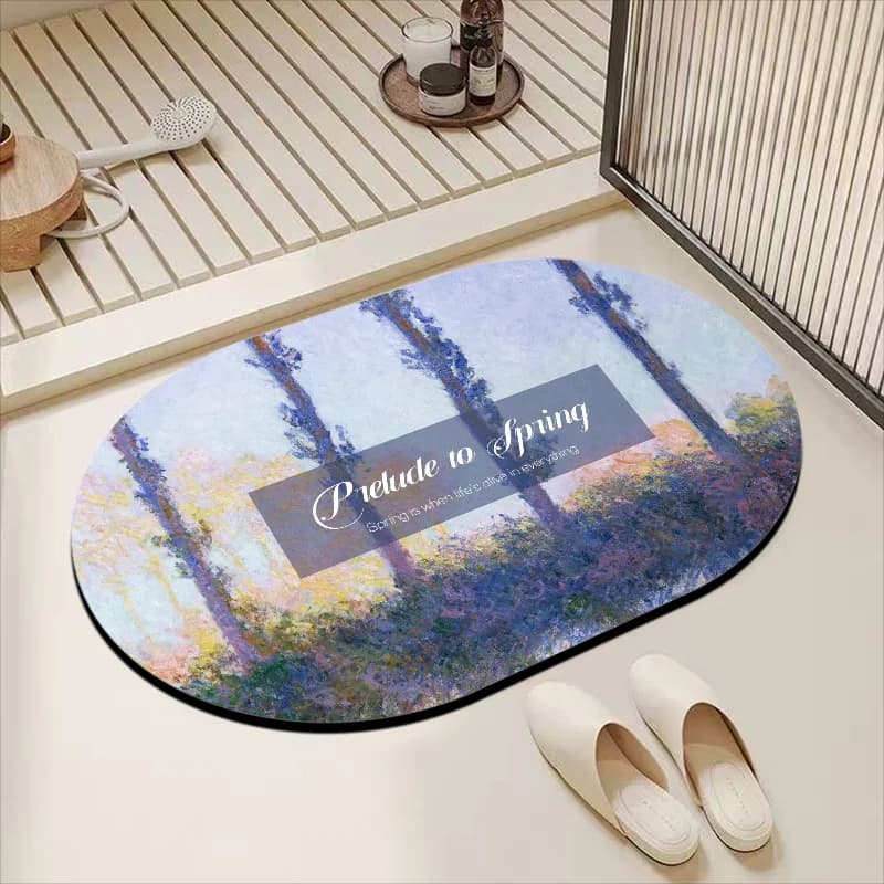 Ins Style Oval Bathroom Mat Quick Drying Non Slip Floor Rug Minimal Houndstooth Cartoon Animal Art Print Shower Doormat