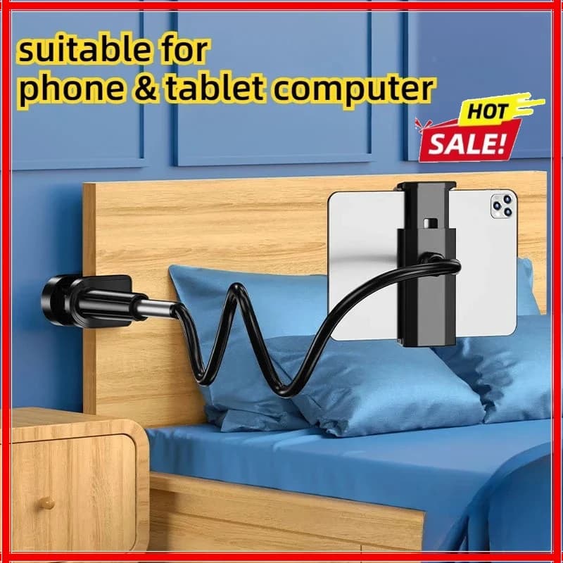 Supporto Pieghevole da Comodino/Scrivania per Telefono e Tablet, Clip da 70cm per Poggiatesta, Compatibile con iPad, Samsung Tabs, Xiaomi, ASUS