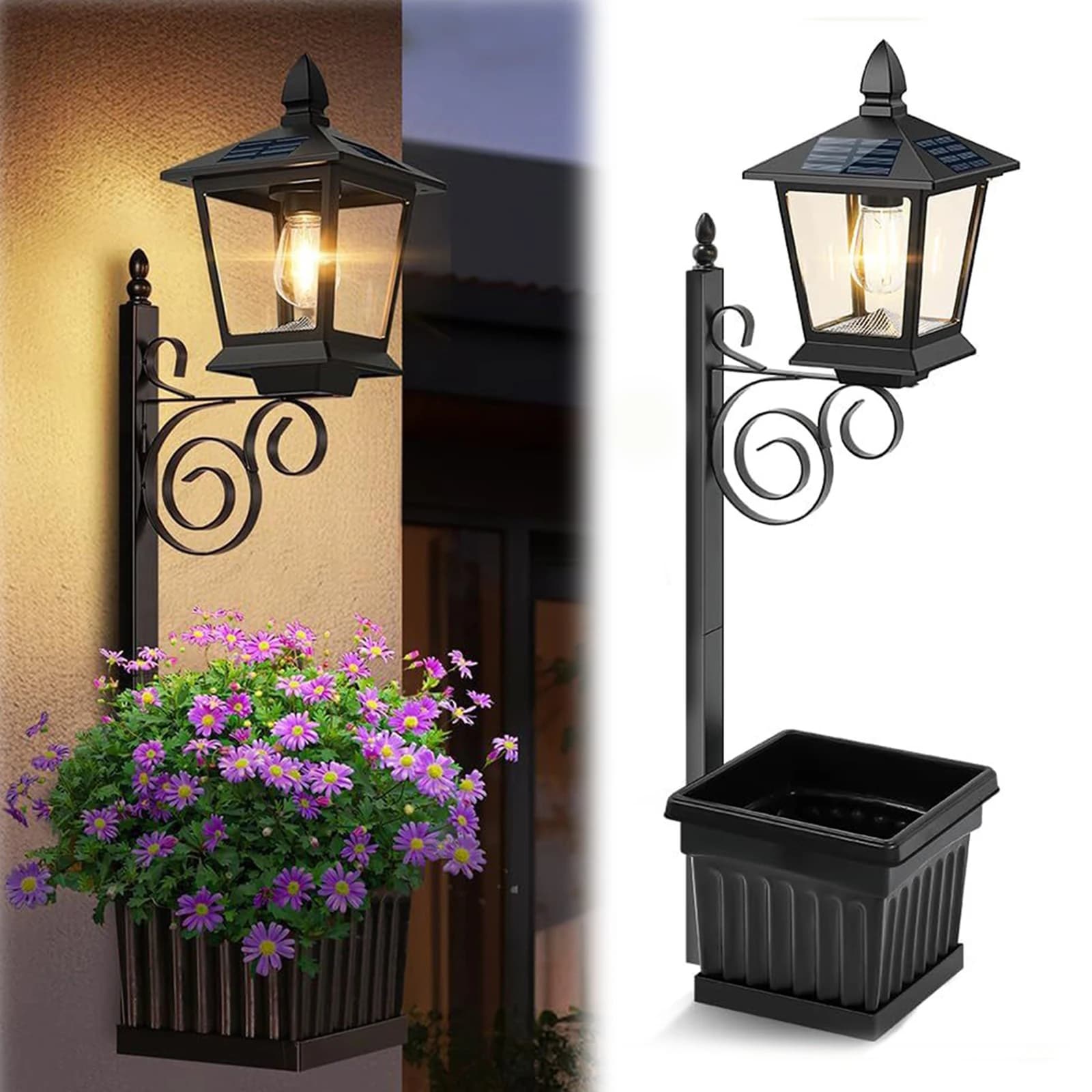 Lampada Solare da Esterno per Fioriera con Sensore di Accensione/Spegnimento Automatico, Luce Solare da Giardino a Parete per Esterni, Porta d'Ingresso, Cortile (Fiori Non Inclusi)