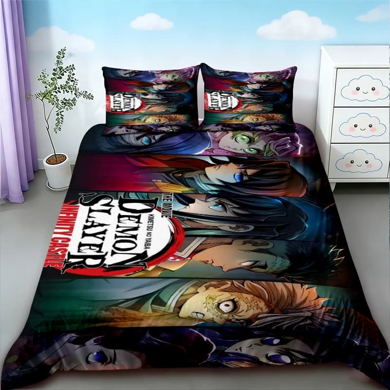 Set Copripiumino Kamado Nezuko Demon Slayer, Set Biancheria da Letto con Copriletto e Federe, Misure King Queen Full Singolo, Regalo per Ragazzi e Adolescenti