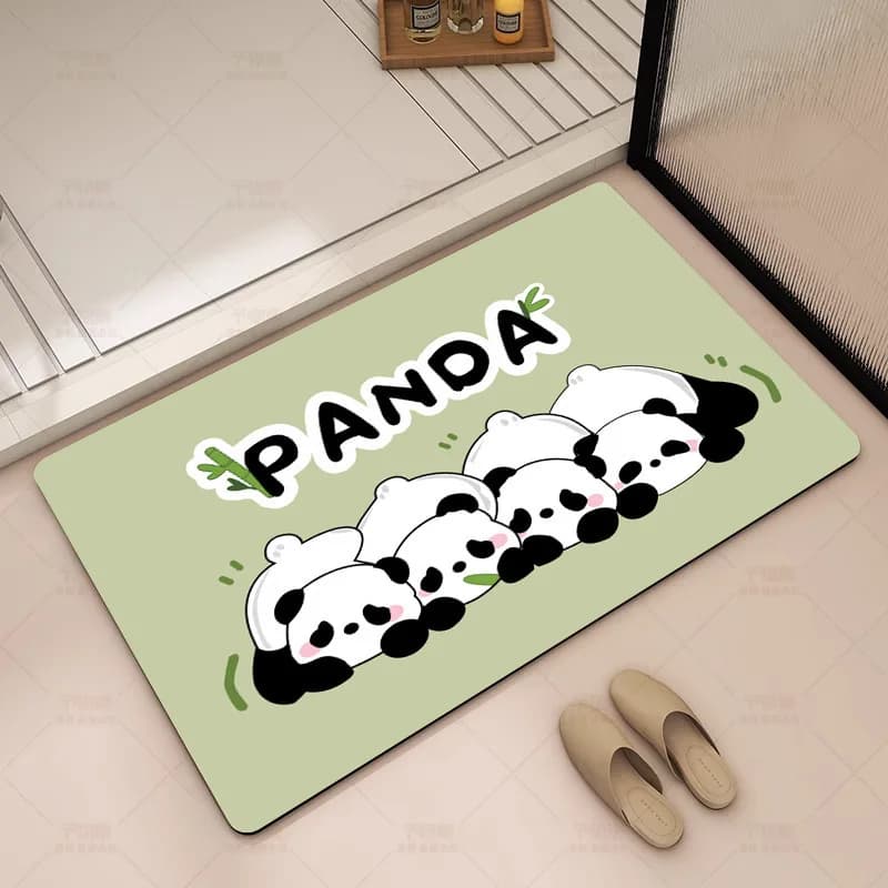 VIKAMA Panda Cartoon Diatom Mud Absorbent Mat Bathroom Floor Mat Toilet Door Mat Non-Slip Foot Mat Entry Door Mat