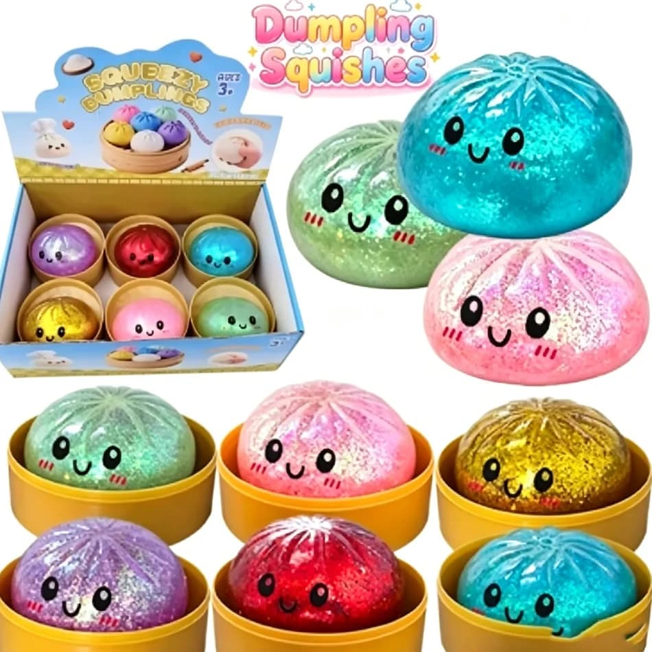 Squishy Antistress Colorato a Forma di Raviolo con Vaporiera, Giocattolo Antistress Morbido e Carino per Adulti