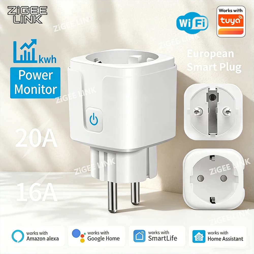 1 pcs Intelligent socket EU 16A/20A WiFi with Energy Consumption Monitoring, Remote Control via Smart Life App, Support Tuya, Google Assistant, Alexa