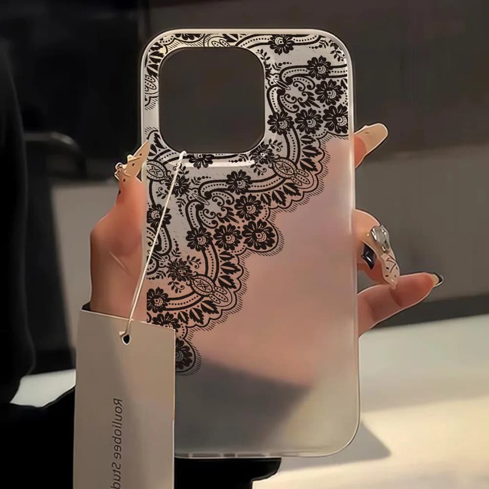 Black Lace Soft Shockproof Clear Phone Case For iPhone 16 17 18 Pro Max 15 13 11 14 12 17 Pro Max SE XR XS Air Skin Matte Cover
