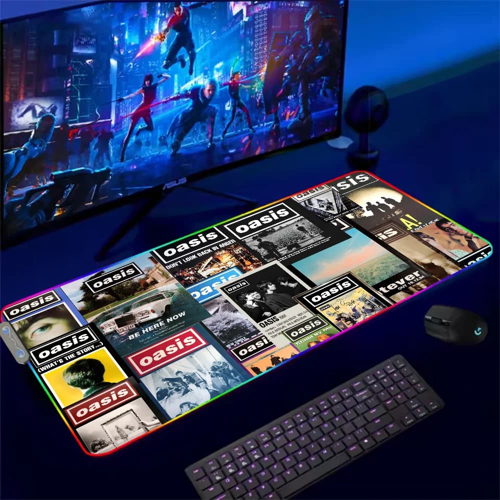 Rock Band O-Oasis Definitely Per Tappetino per mouse RGB Xxl Steelseries Tappetino per laptop Tappetino per mouse da gioco Tastiera retroilluminata Tappetini da tavolo per ragazza