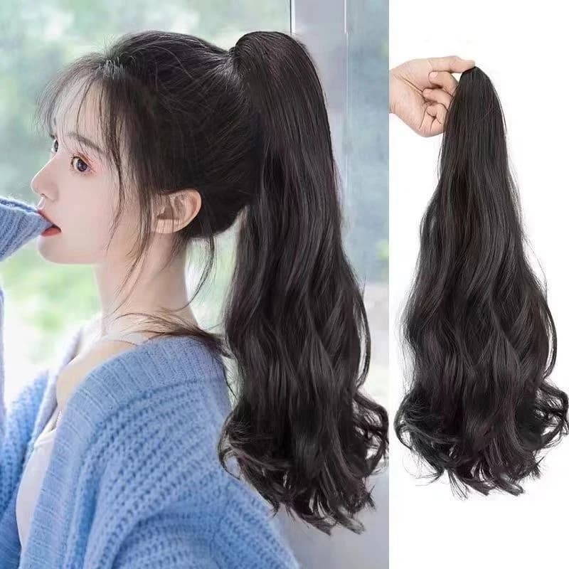 Women's clip-in wig , slightly wavy curly hair, long hairpiece, pear-shaped high ponytail, European and American st